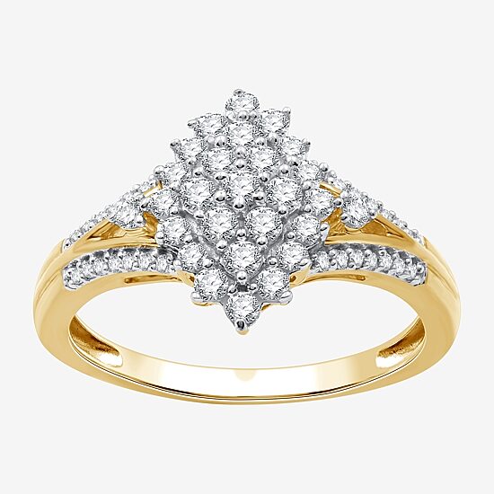 Womens 1/2 CT. T.W. Lab Grown White Diamond 14K Gold Over Silver Sterling Silver Marquise Cluster Cocktail Ring