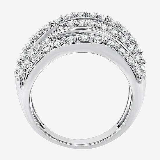 Womens 2 CT. T.W. Lab Grown White Diamond Sterling Silver Crossover Band