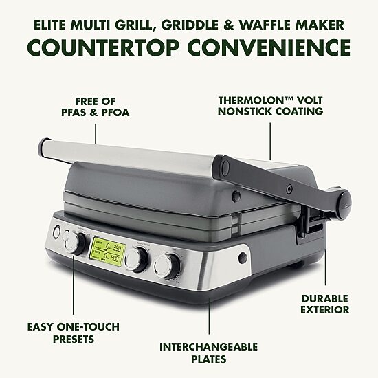 GreenPan Elite 7-in-1 Multi-Function Contact Grill & Griddle, Healthy Ceramic Nonstick