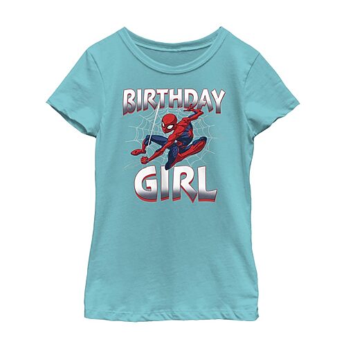 Disney Collection Little & Big Kid Girls Crew Neck Short Sleeve Regular Fit Marvel Spiderman Graphic T-Shirt, X-small, Blue