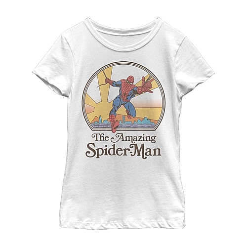 Disney Collection Little & Big Kid Girls Crew Neck Short Sleeve Regular Fit Marvel Spiderman Graphic T-Shirt, Medium, White