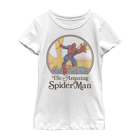 Disney Collection Little & Big Kid Girls Crew Neck Short Sleeve Regular Fit Marvel Spiderman Graphic T-Shirt