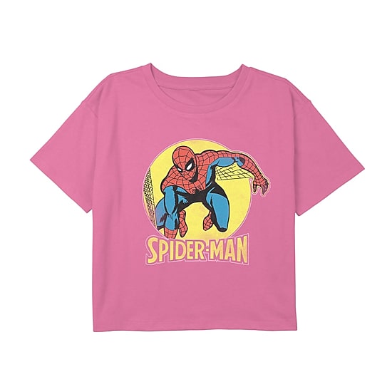 Disney Collection Little & Big Kid Girls Crew Neck Short Sleeve Regular Fit Marvel Spiderman Graphic T-Shirt