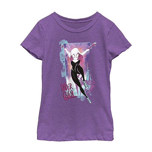 Disney Collection Little & Big Kid Girls Crew Neck Short Sleeve Regular Fit Marvel Spiderman Graphic T-Shirt, X-small, Purple