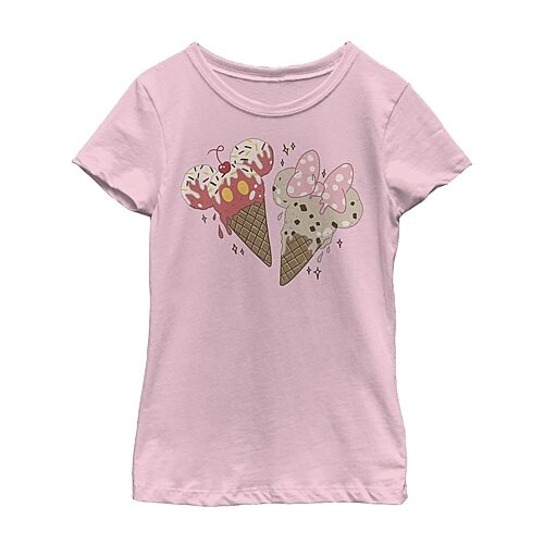Disney Collection Little & Big Kid Girls Crew Neck Short Sleeve Regular Fit Mickey and Friends Graphic T-Shirt, X-small, Pink
