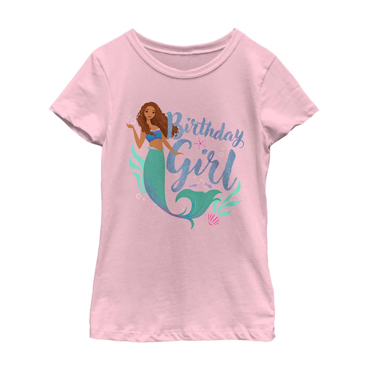 Disney Collection Little & Big Kid Girls Crew Neck Short Sleeve Regular Fit Ariel Princess The Mermaid Graphic T-Shirt