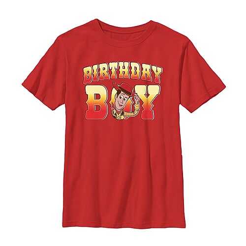 Disney Collection Little & Big Kid Boys Crew Neck Short Sleeve Regular Fit Woody Toy Story Graphic T-Shirt, Small, Red