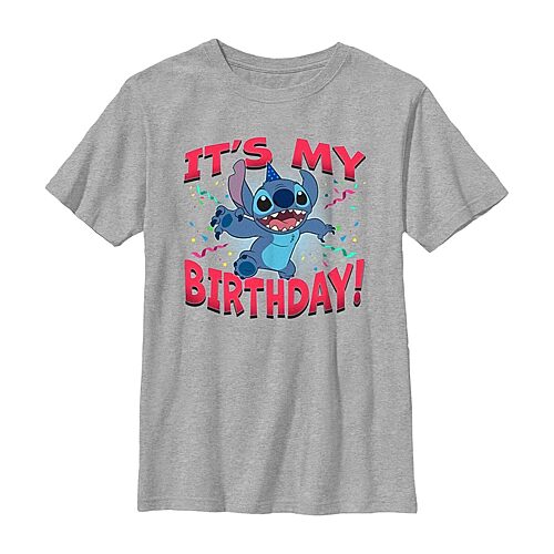 Disney Collection Little & Big Kid Boys Crew Neck Short Sleeve Regular Fit Lilo & Stitch Graphic T-Shirt, Medium, Gray