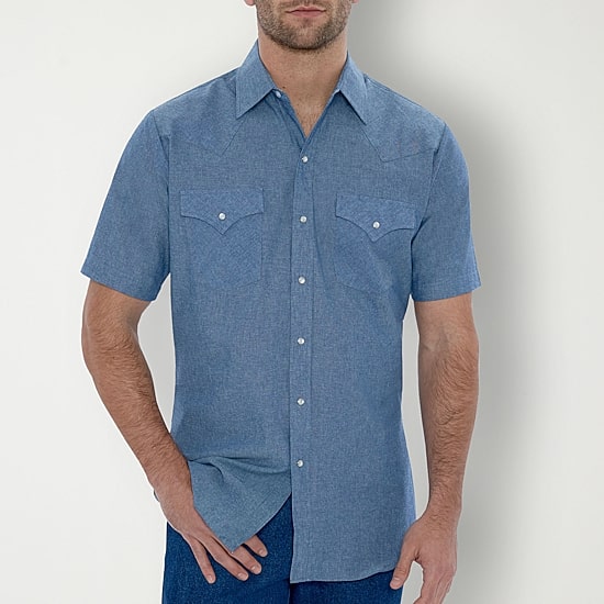 Ely Cattleman Chambray Mens Short Sleeve Classic Fit Button-Down Shirt