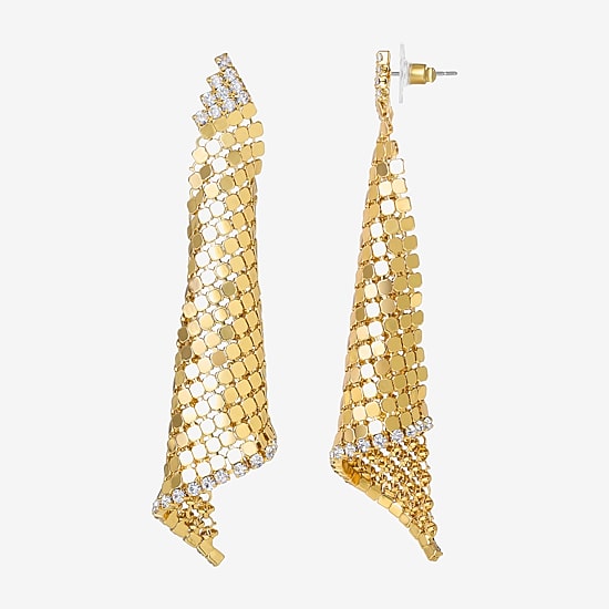 JS Jessica Simpson Gold Tone Mesh Womens Glass Triangle Drop Earrings