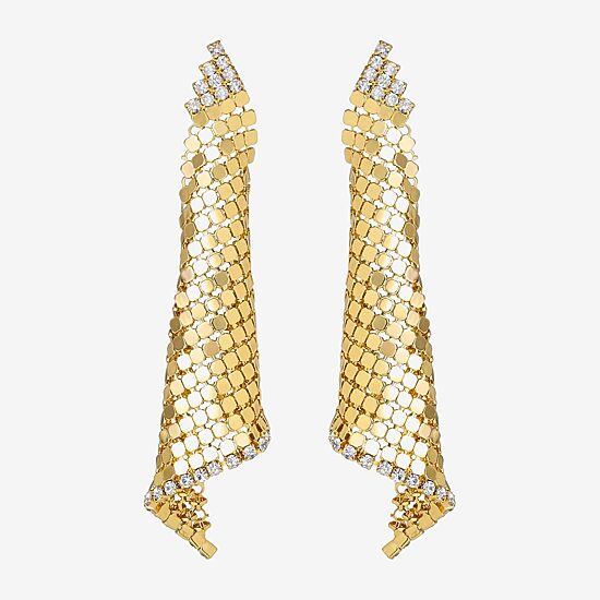 JS Jessica Simpson Gold Tone Mesh Womens Glass Triangle Drop Earrings
