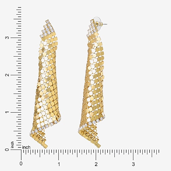 JS Jessica Simpson Gold Tone Mesh Womens Glass Triangle Drop Earrings