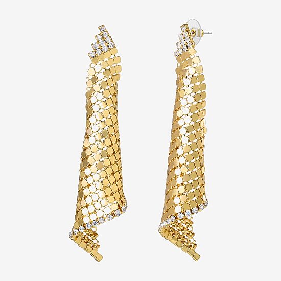 JS Jessica Simpson Gold Tone Mesh Womens Glass Triangle Drop Earrings