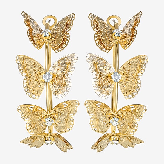 JS Jessica Simpson Gold Tone Womens Glass 48mm Butterfly Hoop Earrings