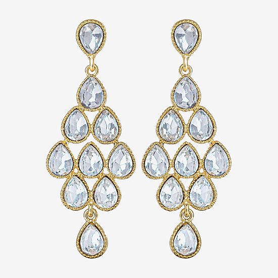 JS Jessica Simpson Gold Tone Womens Glass Pear Chandelier Earrings