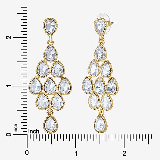 JS Jessica Simpson Gold Tone Womens Glass Pear Chandelier Earrings