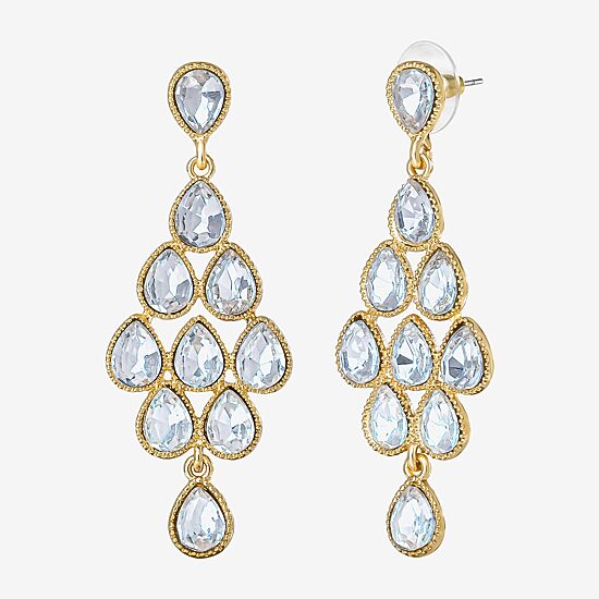 JS Jessica Simpson Gold Tone Womens Glass Pear Chandelier Earrings