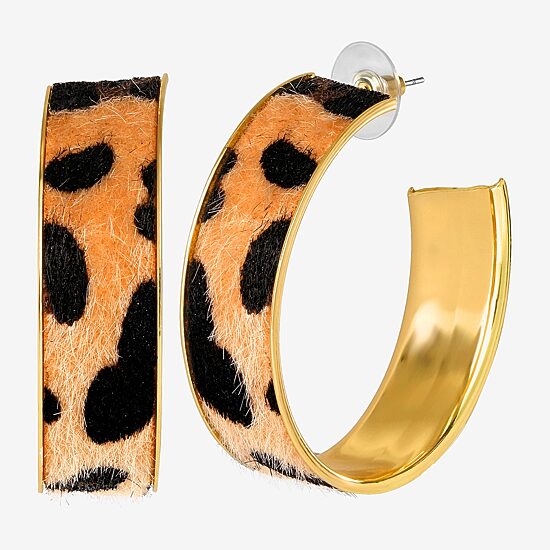 JS Jessica Simpson Gold Tone Leopard Print Womens 50.6mm Hoop Earrings