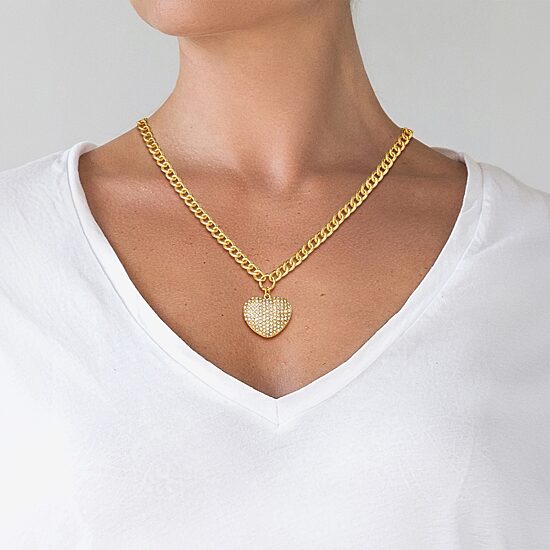 JS Jessica Simpson Gold Tone Pave Womens Glass Alloy 18 Inch Pendant Necklace