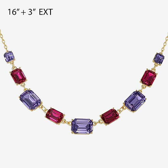 JS Jessica Simpson Gold Tone Frontal Womens Multi Color 16 Inch Statement Necklace