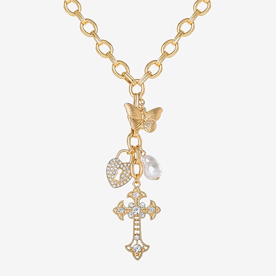 JS Jessica Simpson Gold Tone Charm Womens Glass Alloy 18 Inch Y Necklace