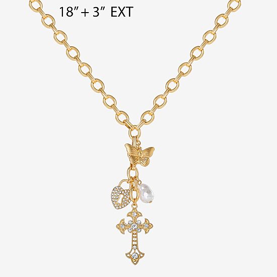 JS Jessica Simpson Gold Tone Charm Womens Glass Alloy 18 Inch Y Necklace