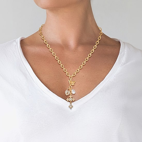 JS Jessica Simpson Gold Tone Charm Womens Glass Alloy 18 Inch Y Necklace