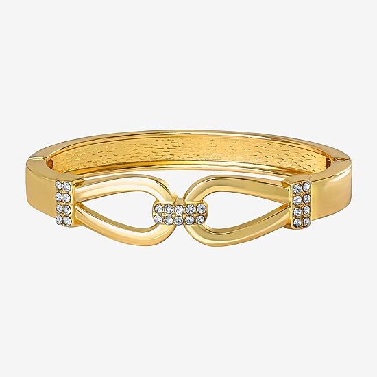 JS Jessica Simpson Gold Tone Hinged Link Womens Glass Bangle Bracelet