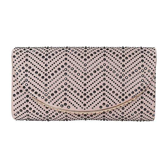American Glamour Badgley Mischka Chevron Flap Beaded Clutch