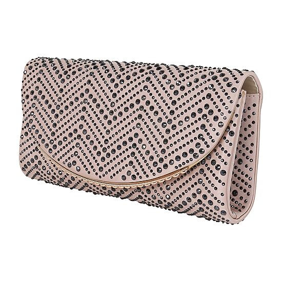 American Glamour Badgley Mischka Chevron Flap Beaded Clutch