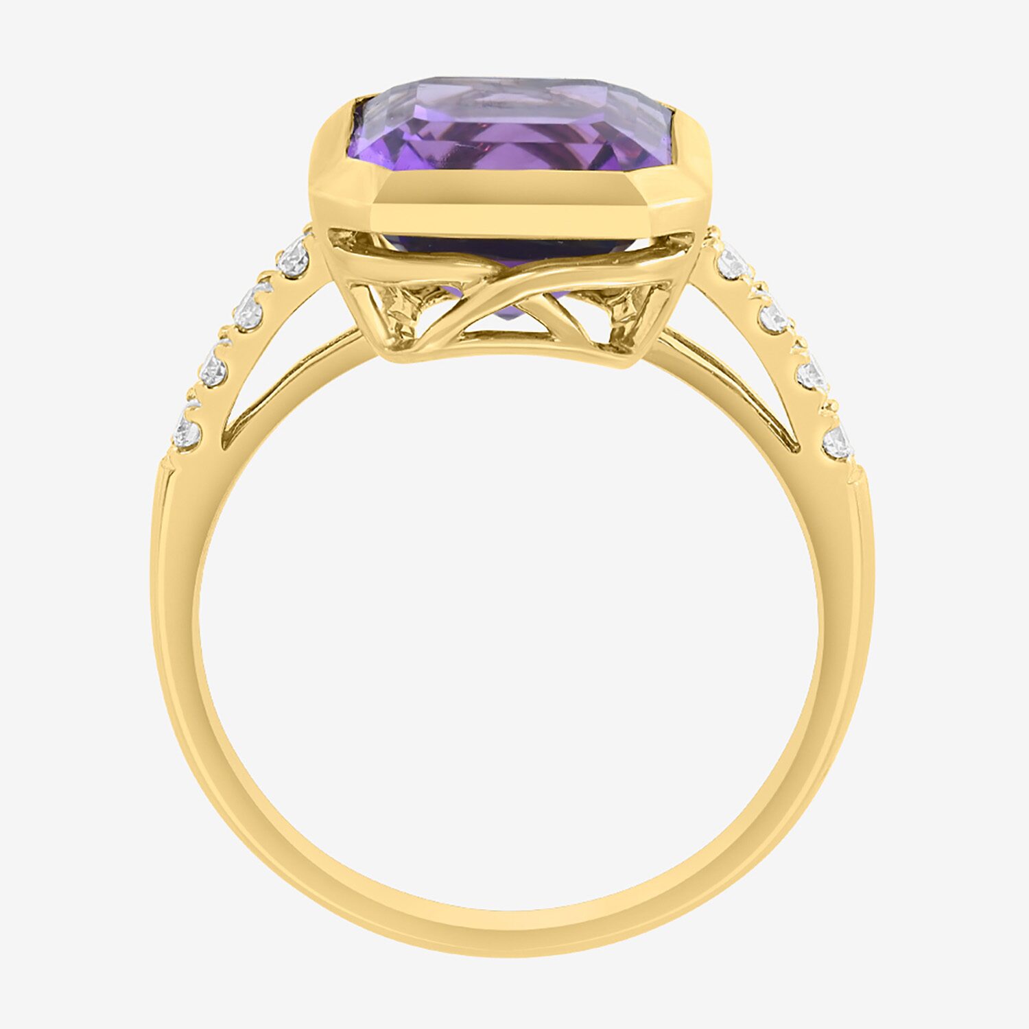 Effy Final Call Limited Quantities! Genuine Purple Cushion Amethyst and 1/6 CT.T.W. Cocktail Ring in 14K Gold