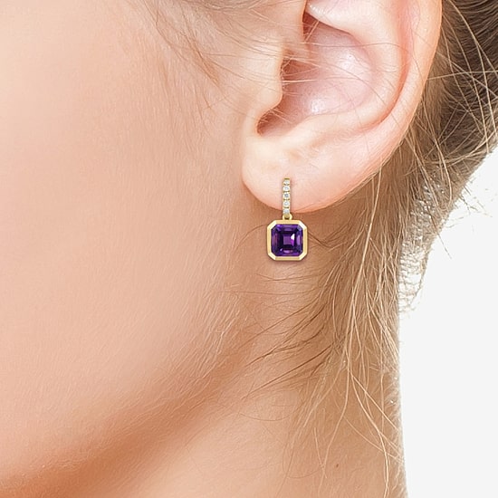 Effy Final Call Limited Quantities! Genuine Purple Cushion Amethyst and 1/5 CT.TW. Diamond  Drop Earrings in 14K Gold