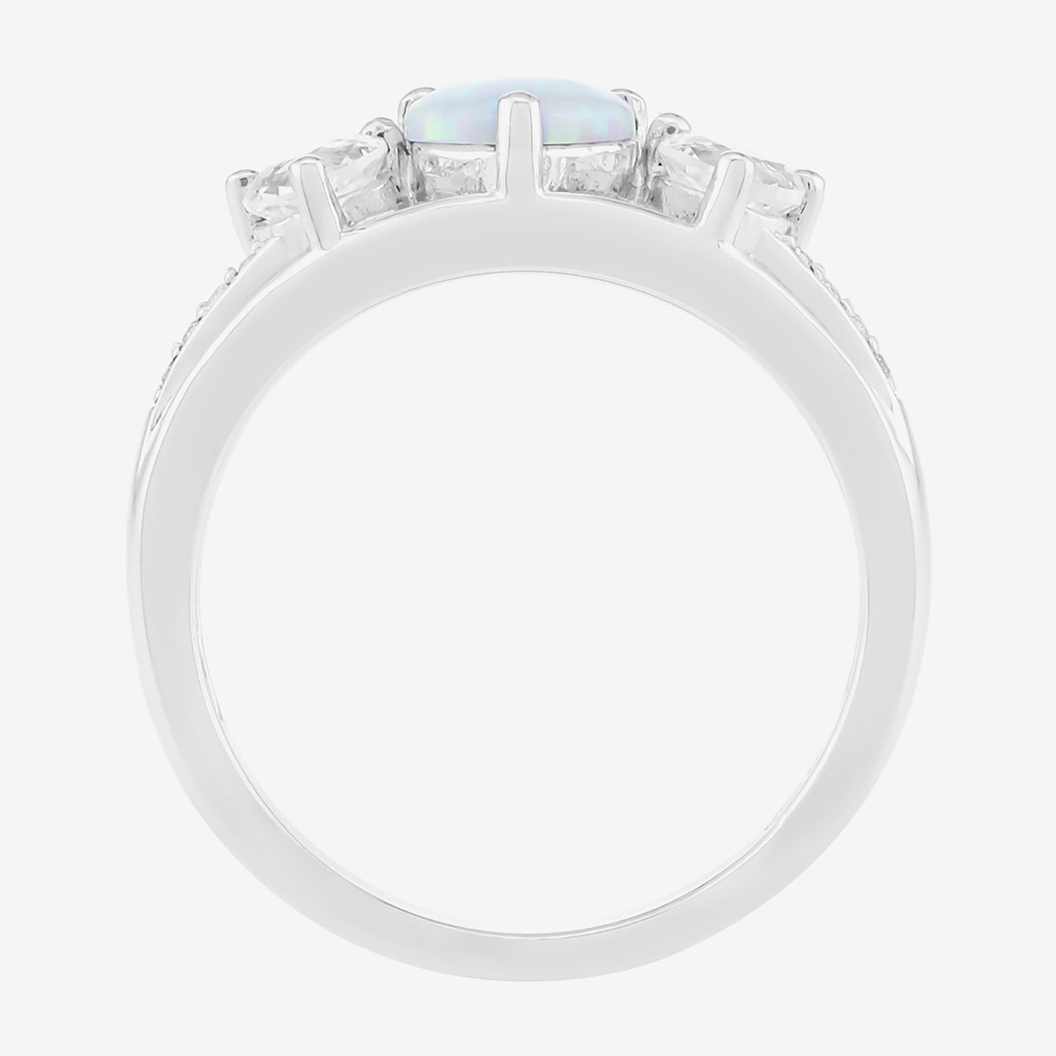 Limited Quantities! Womens Lab Created White Opal Sterling Silver 3-Stone Band