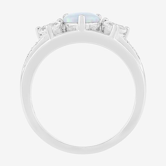 Limited Quantities! Womens Lab Created White Opal Sterling Silver 3-Stone Band