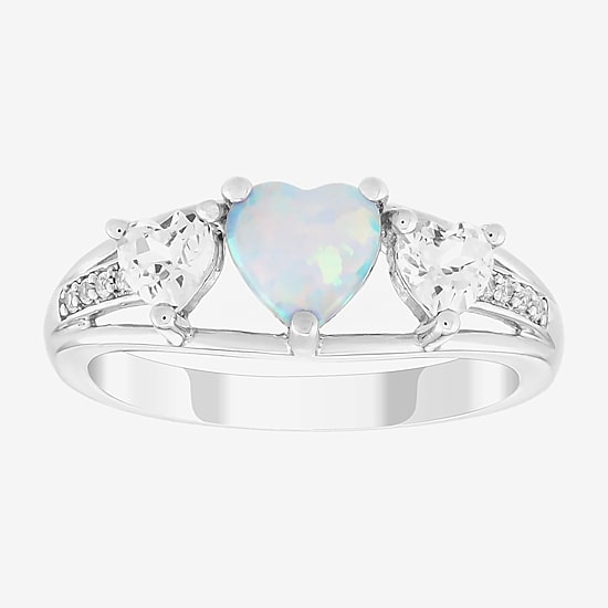 Limited Quantities! Womens Lab Created White Opal Sterling Silver 3-Stone Band