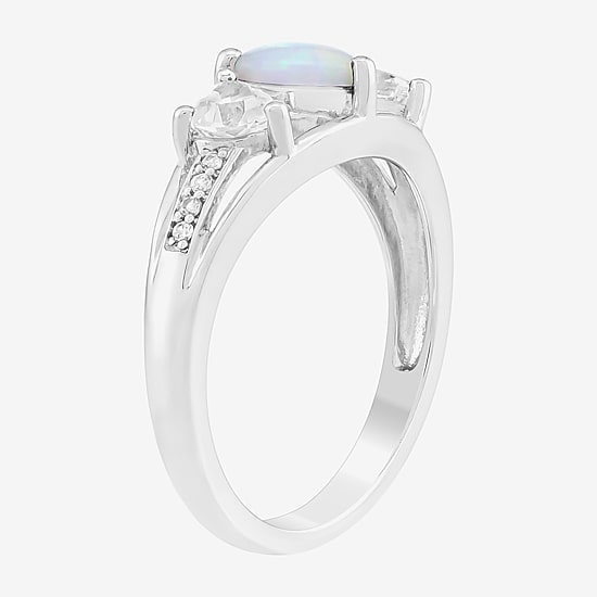 Limited Quantities! Womens Lab Created White Opal Sterling Silver 3-Stone Band