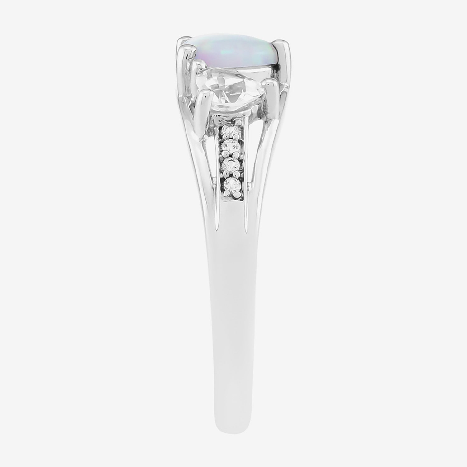 Limited Quantities! Womens Lab Created White Opal Sterling Silver 3-Stone Band