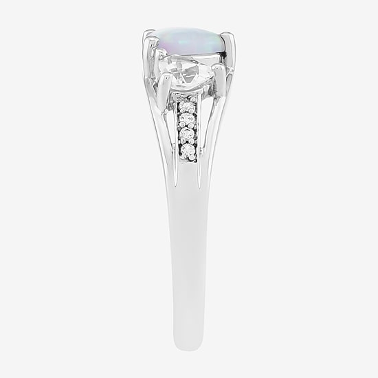 Limited Quantities! Womens Lab Created White Opal Sterling Silver 3-Stone Band