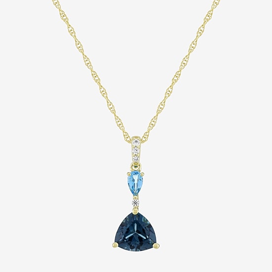 Womens Genuine Blue Topaz 14K Gold Over Silver Triangle 18 Inch Pendant Necklace