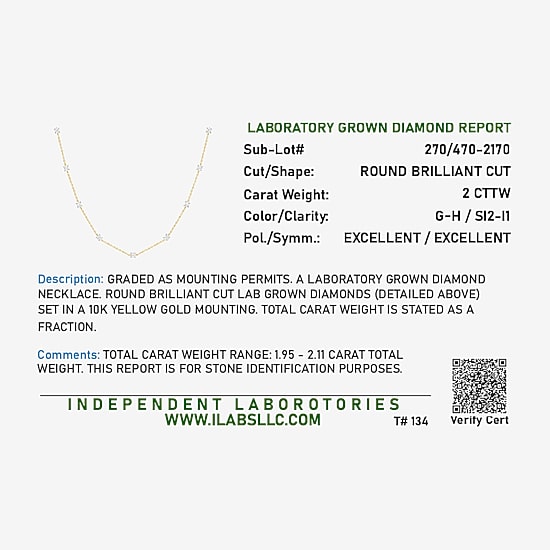 Diamond Addiction (G-H / Si2-I1) Womens 2 CT. T.W. Lab Grown White Diamond 10K Gold 20 Inch Pendant Necklace