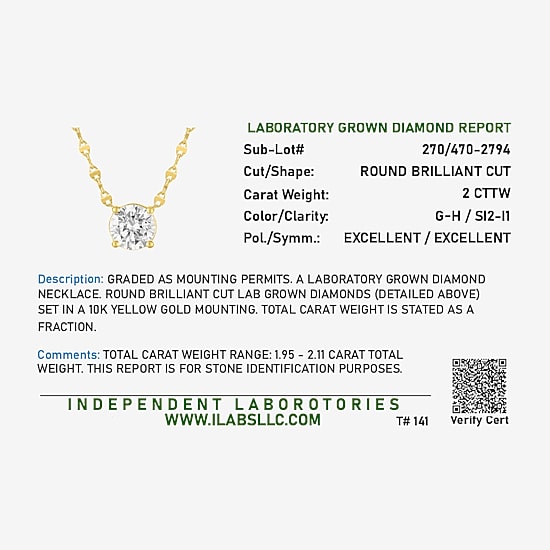 Diamond Addiction (G-H / Si2-I1) Womens 2 CT. T.W. Lab Grown White Diamond 10K Gold 18 Inch Pendant Necklace