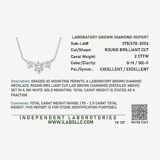 (G-H/Si2-I1) Womens 2 CT. T.W. Lab Grown White Diamond 10K Gold 18 Inch Pendant Necklace