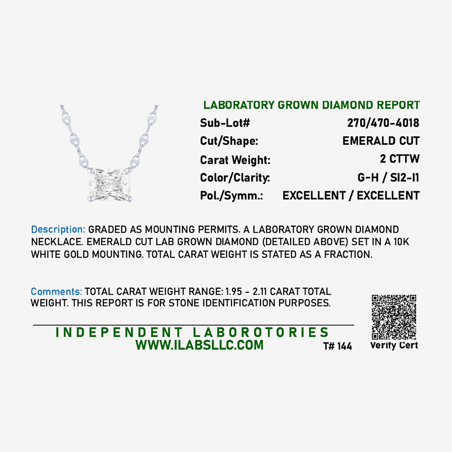Diamond Addiction (G-H / Si2-I1) Womens 2 CT. T.W. Lab Grown White 10K Gold 18 Inch Pendant Necklace