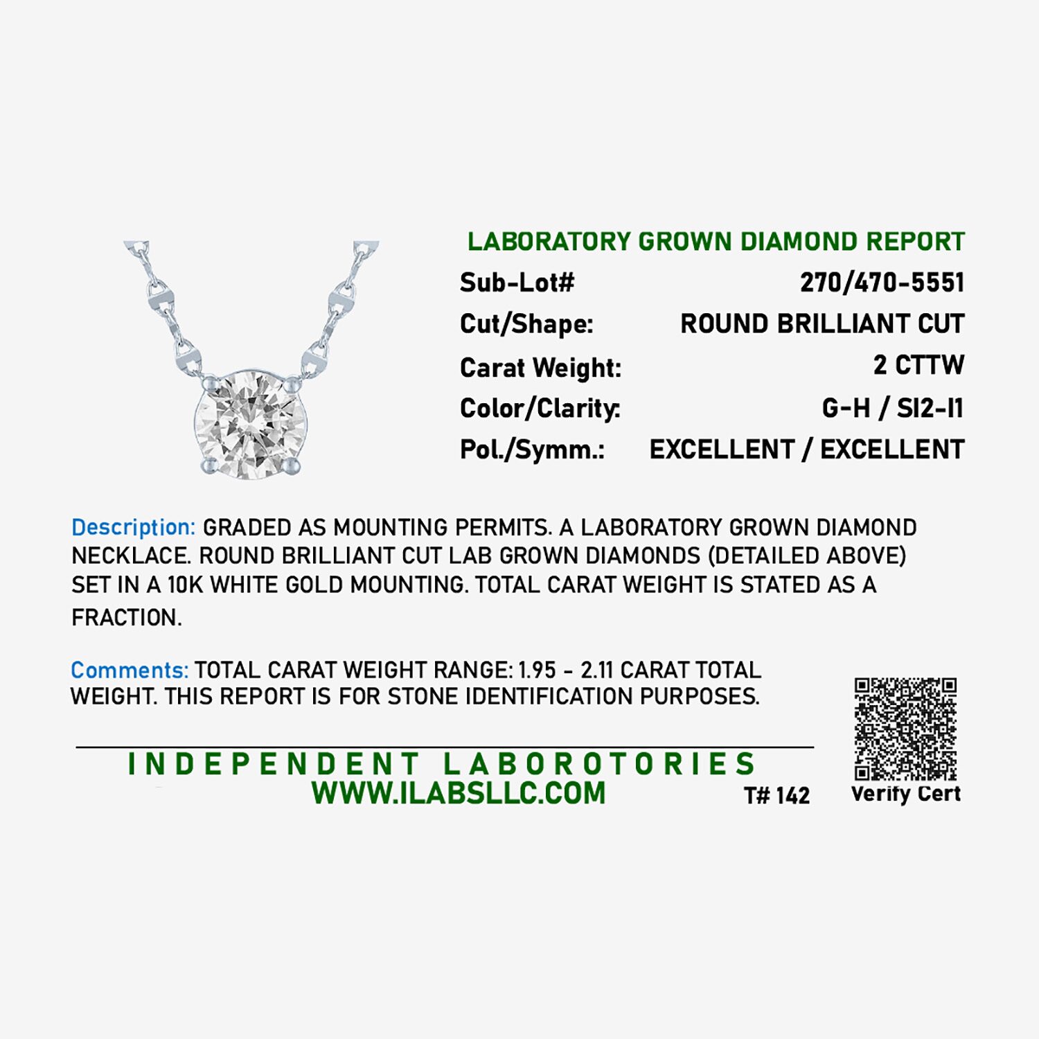 Diamond Addiction (G-H / Si2-I1) Womens /2 CT. T.W. Lab Grown White 10K Gold 18 Inch Pendant Necklace