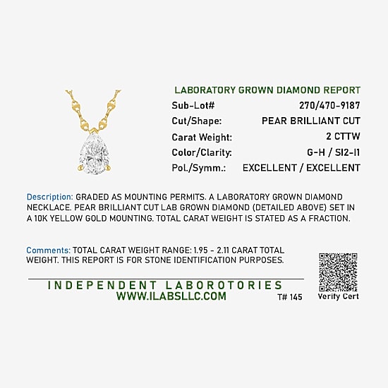 Diamond Addiction (G-H / Si2-I1) Womens 2 CT. T.W. Lab Grown White Diamond 10K Gold 18 Inch Pendant Necklace