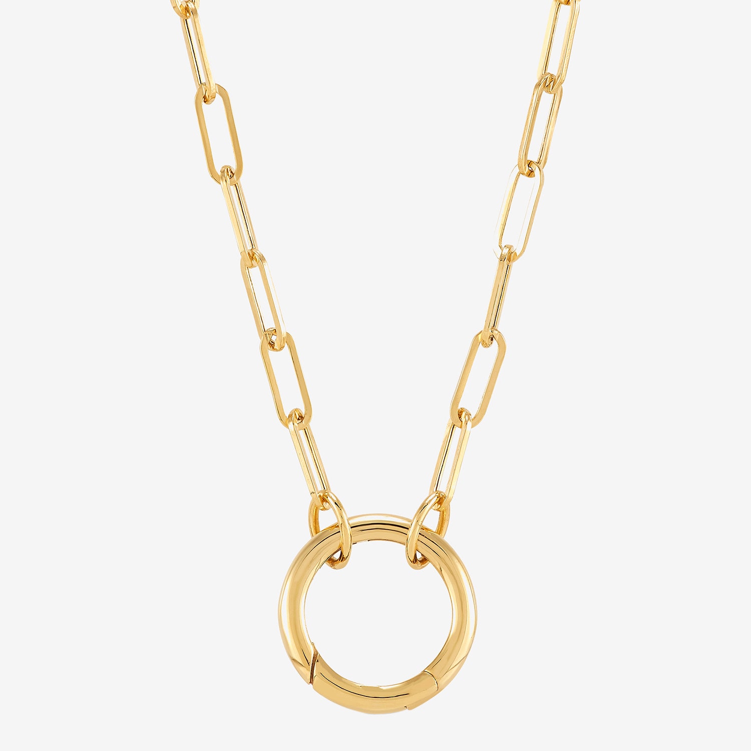 Womens 14K Gold Circle Paperclip 18 Inch Pendant Necklace