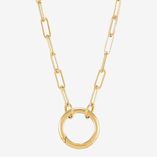 Womens 14K Gold Circle Paperclip 18 Inch Pendant Necklace