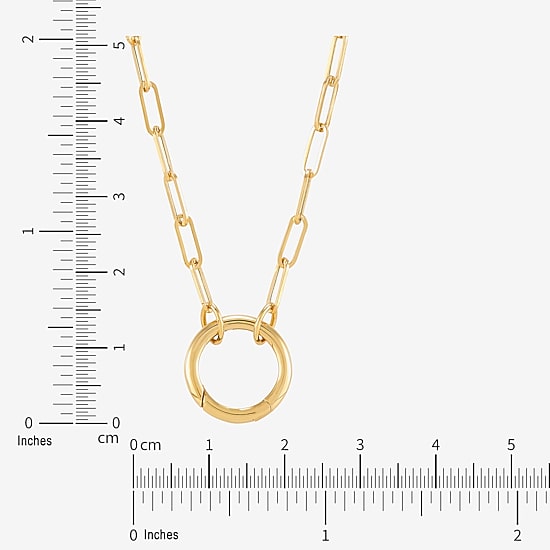 Womens 14K Gold Circle Paperclip 18 Inch Pendant Necklace