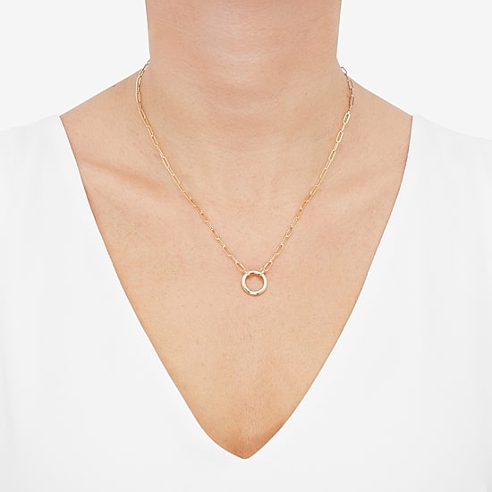 Womens 14K Gold Circle Paperclip 18 Inch Pendant Necklace