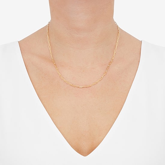 Womens 14K Gold Circle Paperclip 18 Inch Pendant Necklace